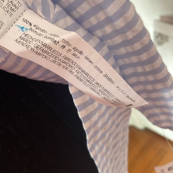 Zara Striped Blue and White Tie Front 3/4 Sleeve Blouse 💯 Cotton Size M - Picture 7 of 13